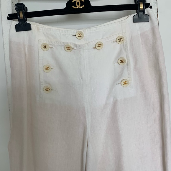 CHANEL Pre-Owned Linen 
Sailor flared cropped pants - Picture 3 of 4